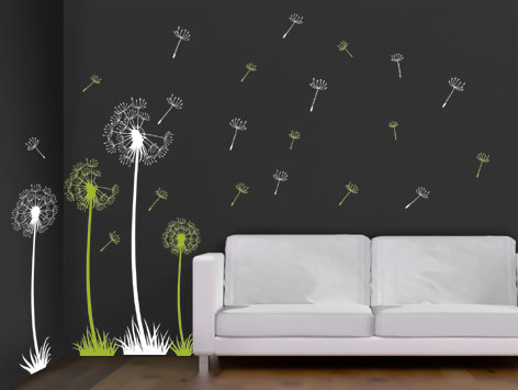 Wandtattoo Pusteblumen zweifarbig pusteblumen 2 Varianten bei der Anordnung Ein Wandtattoo muss nicht immer gleich aussehen