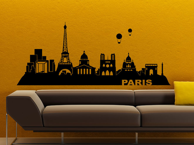 Das Wandtattoo Paris mit den Wahrzeichen: Eiffelturm, Notre Dame, Triumpfbogen