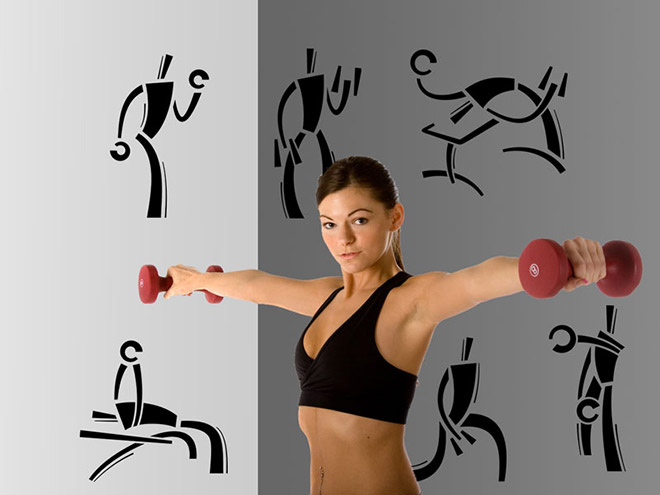 Wandtattoo Fitnessstudio Set Hantel-Training