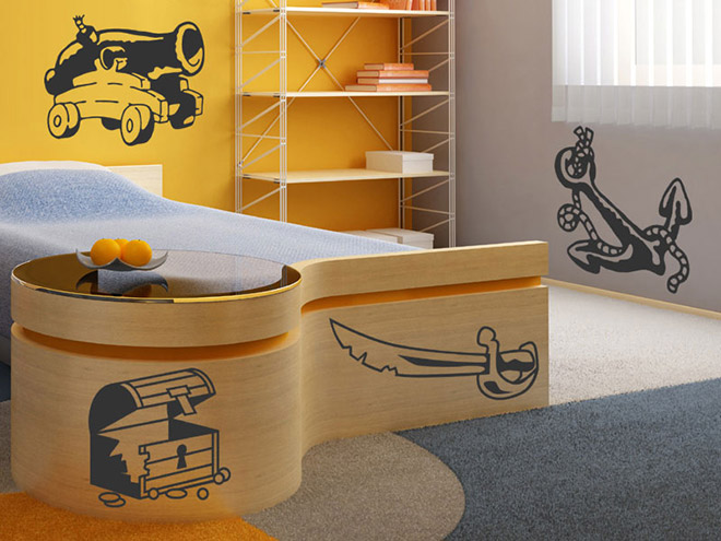 Wandtattoo Piraten Set mit Kanone, Schatztruhe, S�bel und Anker