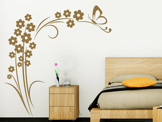 Wandtattoo Bl�tenstrauch mit Schmetterling