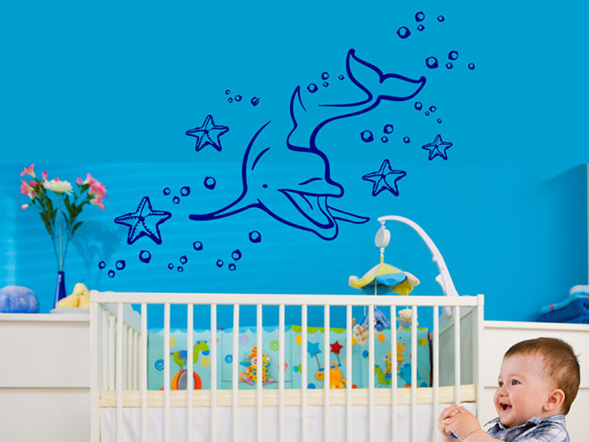 Wandtattoo Unterwasserwelt mit Delphin