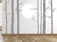 Wandtattoo Wald aus Birken mit Mond