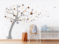 Wandtattoo Baum Kinderzimmer Sterne Babybett