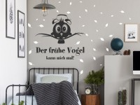 Wandtattoo Der frühe Vogel mit Laub