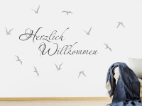 Wandtattoo Herzlich Willkommen mit Vögeln