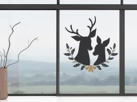 Wandtattoo Hirsch mit Kranz auf Fenster