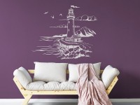 Wandtattoo Leuchtturm auf violetter Wand