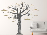 Wandtattoo Nachteulen Baum im Wohnzimmer