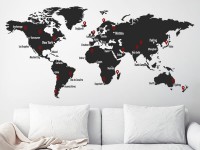 Wandtattoo Weltkarte mit roten Pins
