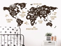 Wandtattoo Weltkarte mit Tieren Braun Beige