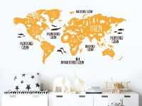 Wandtattoo Weltkarte mit Tieren Gelb Braun