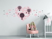 Wandtattoo Wolkenherz mit Ballons und Eulen im Mädchenzimmer