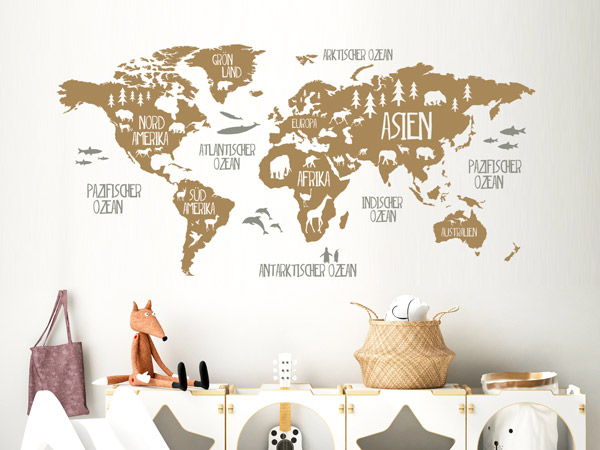 Wandsticker im Kinderzimmer Weltkarte