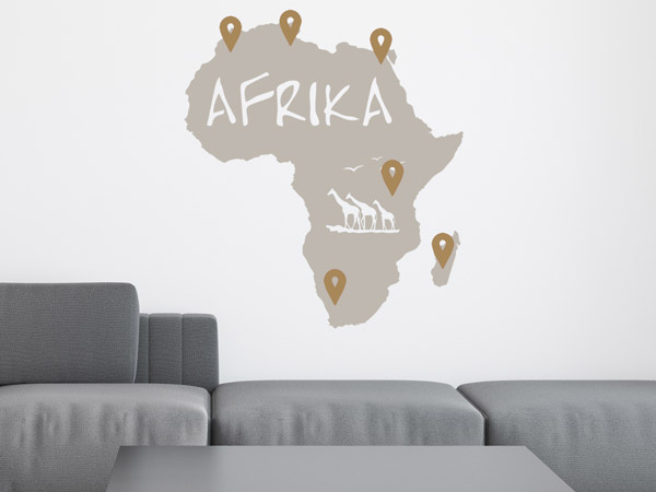 Wandtattoo Afrika Landkarte mit Pins