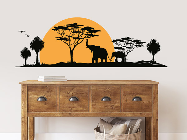 Wandtattoo Afrika Steppe mit Elefanten