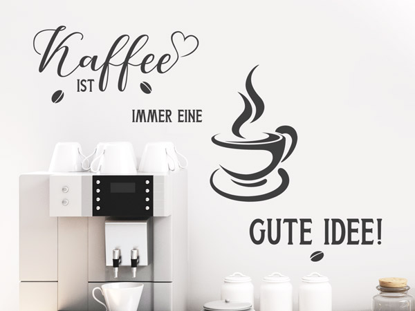 Wandtattoo anders anordnen Kaffee Spruch anbringen