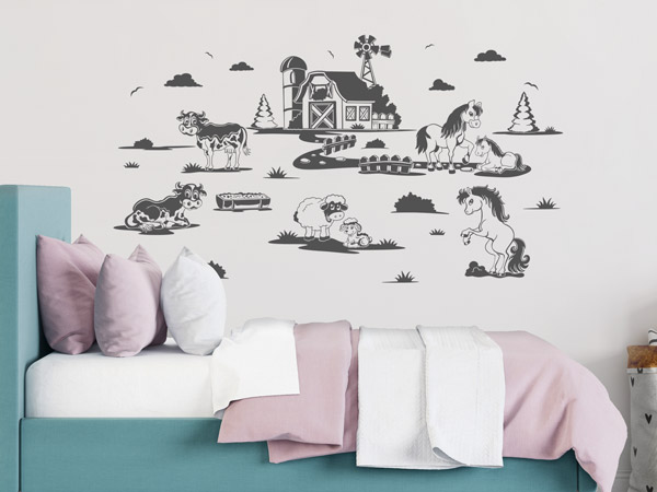 Wandtattoo Bauernhof Landschaft im Kinderzimmer