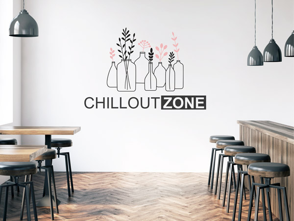 Wandtattoo Chillout Zone mit Blumen im Restaurant