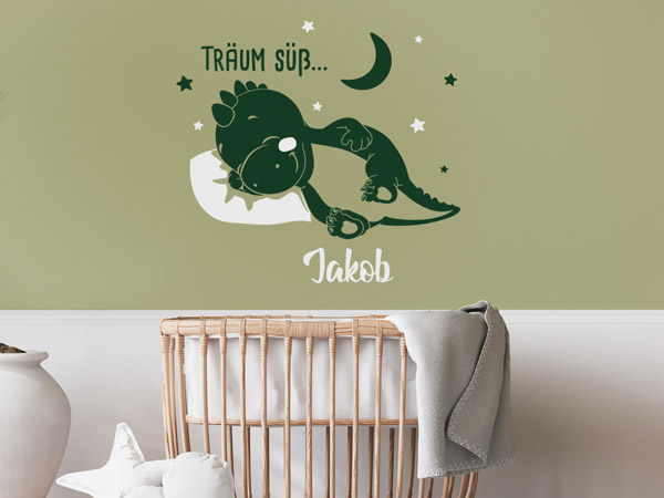 Wandtattoo Dinosaurier mit Name im Kinderzimmer