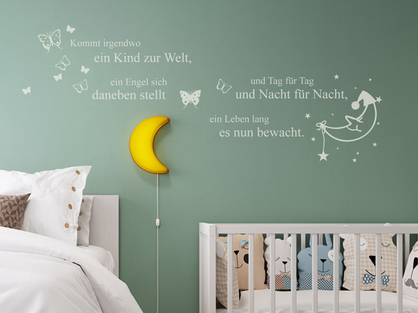 Wandtattoo Engel Spruch über dem Kinderbett