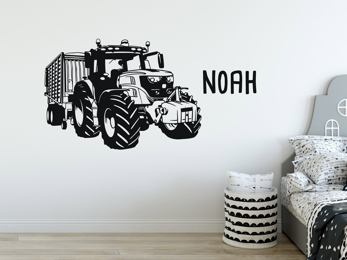 Wandtattoo Traktor mit Anhänger MAXI Bauernhof personalisierbar  Kinderzimmer Babyzimmer Wandsticker Walltattoo - .de