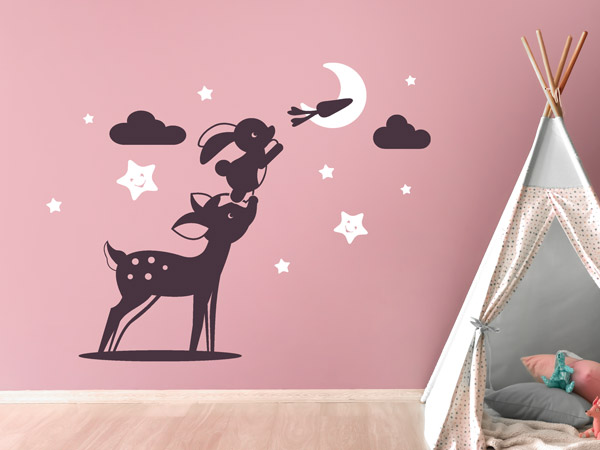 Wandtattoo mit Namen personalisiert Tiere in Rosa, Mädchen, Kinderzimmer, Wandtattoo