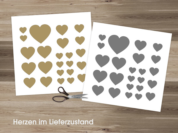 Wandtattoo Set Herzen im Lieferzustand