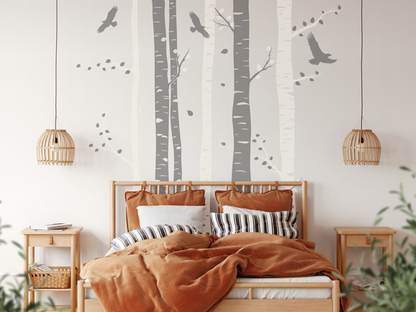 Wald aus Wandtattoo Birken im Schlafzimmer