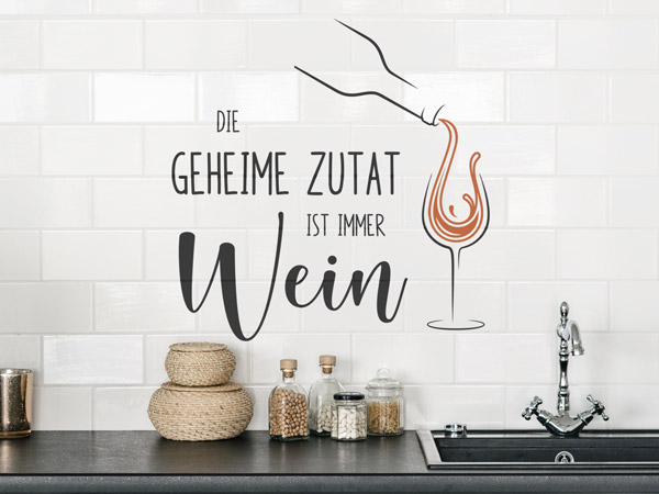 Wandtattoo Wein Spruch auf Fliesen