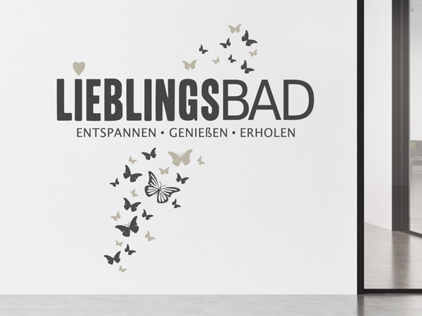 Wandtattoo Wellness Lieblingsbad mit Schmetterlingen