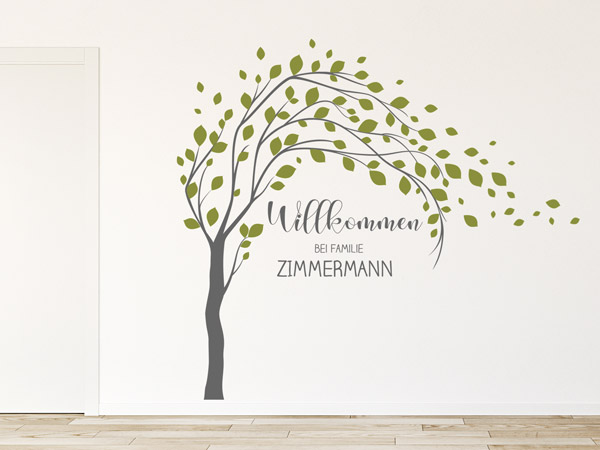 Wandtattoo Willkommen Baum mit Familienname