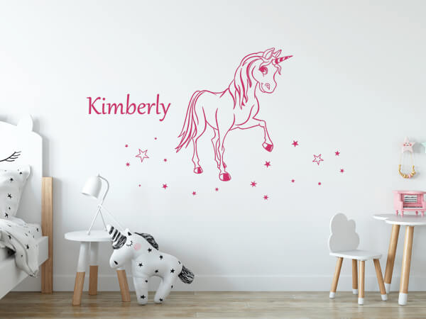 Wandtattoo Zauber Pony mit Wunschname in pink