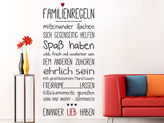 Wandtattoo Familienregeln mit Herz