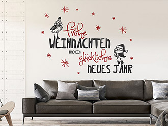 Wandtattoo Frohe Weihnachten mit Schneeflocken