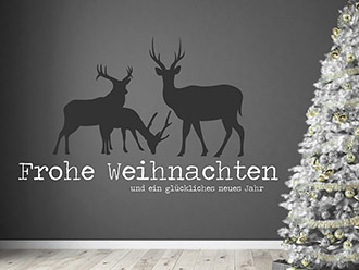 Wandtattoo Frohe Weihnachten mit Hirschen