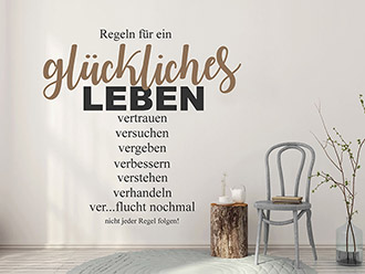 Wandtattoo Regeln für ein glückliches Leben