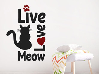 Wandtattoo Live Love Meow