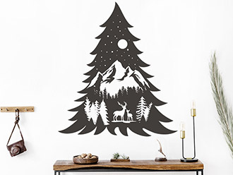 Wandtattoo Tannenbaum mit Berglandschaft