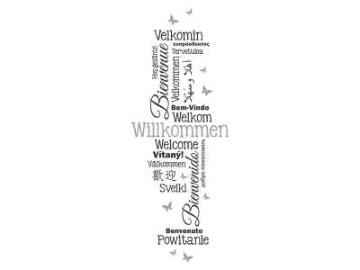 Wandtattoo Willkommen mit Schmetterlingen Motivansicht