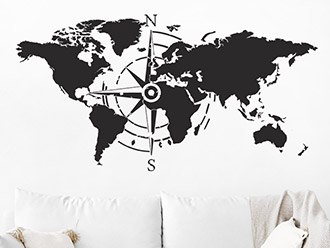 Wandtattoo Kompass Weltkarte