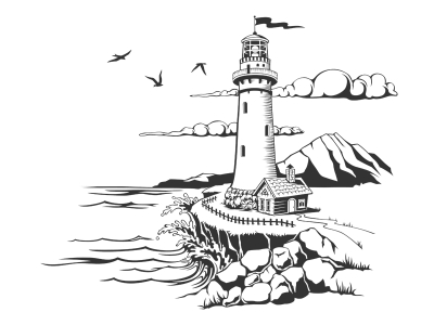 Wandtattoo Leuchtturm am Meer Motivansicht