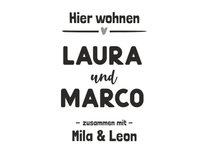 Wandtattoo Hier wohnen mit Herz und Namen Motivansicht