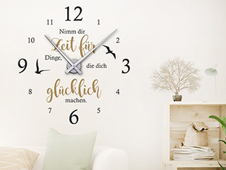 Wandtattoo Uhr mit Uhrwerk Wanduhr Zahlen und Worte Wohnzimmer 