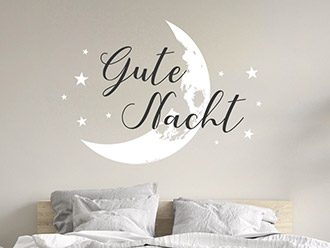 Wandtattoo Gute Nacht mit Mond und Sternen