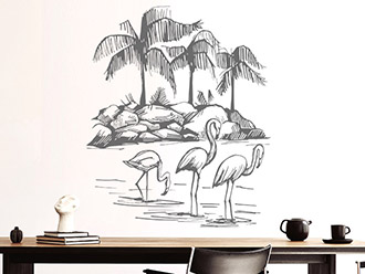 Wandtattoo Flamingos unter Palmen