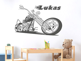 Wandtattoo Cooles Motorrad mit Wunschname