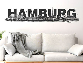 Wandtattoo Skyline Hamburg Schriftzug