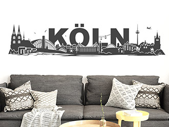 Wandtattoo Skyline Köln Schriftzug