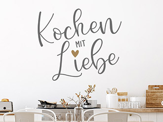 Wandtattoo Kochen mit Liebe und Herz